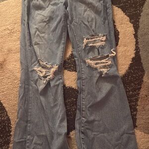 American Eagle Outfitters Light Blue Distressed Flare Jeans